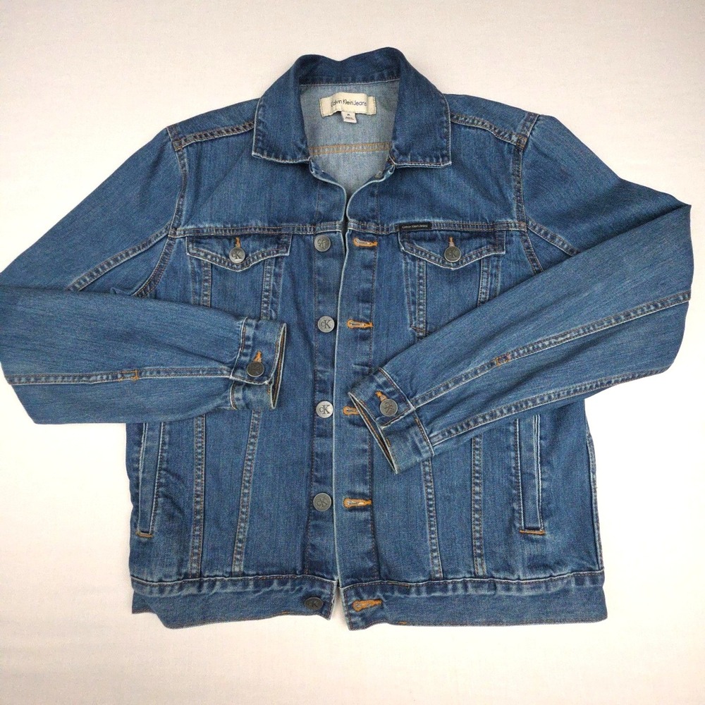 Calvin Klein Jeans 41BJ841 Denim Trucker Jacket Mens Size M Blue 100% Cotton